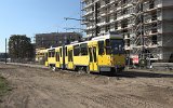 Die erste Fahrt auf der Neubaustrecke Johannisthal-Adlershof: Fahrleitungs-Messfahrt am 14.09.2021 mit Tw 4572 vor der Haltestelle Landschaftspark Johannisthal.