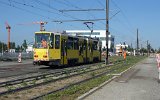 Die erste Fahrt auf der Neubaustrecke Johannisthal-Adlershof: Fahrleitungs-Messfahrt am 14.09.2021 mit Tw 4572 - Rangieren an der Zwischenendstelle Gro-Berliner Damm/Gerhard-Sedlmayr-Strae.