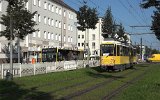 Die erste Fahrt auf der Neubaustrecke Johannisthal-Adlershof: Fahrleitungs-Messfahrt am 14.09.2021 mit Tw 4572 Gro-Berliner Damm/Nieberstrae.