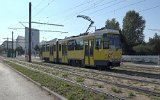 Die erste Fahrt auf der Neubaustrecke Johannisthal-Adlershof: Fahrleitungs-Messfahrt am 14.09.2021 mit Tw 4572 - Rangieren an der Zwischenendstelle Gro-Berliner Damm/Gerhard-Sedlmayr-Strae.