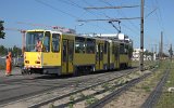 Die erste Fahrt auf der Neubaustrecke Johannisthal-Adlershof: Fahrleitungs-Messfahrt am 14.09.2021 mit Tw 4572 - Rangieren an der Zwischenendstelle Gro-Berliner Damm/Gerhard-Sedlmayr-Strae.