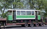 In der Werkstatt in Kraków für Zwickau aufgearbeiteter historischer Beiwagen 17 auf der Rückfahrt 1993.